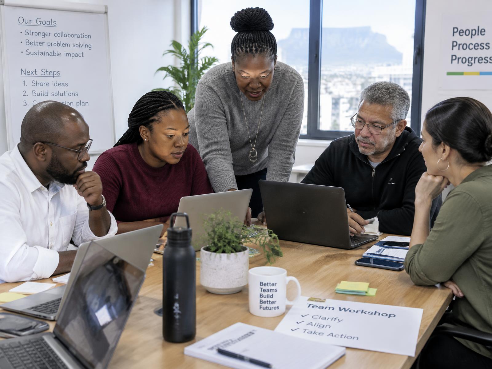 South African professionals working through a team workshop